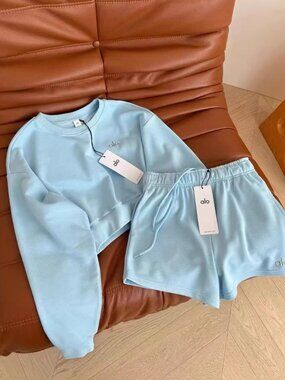 ALO Blue Sweatshirt & Shorts Set — Size M
